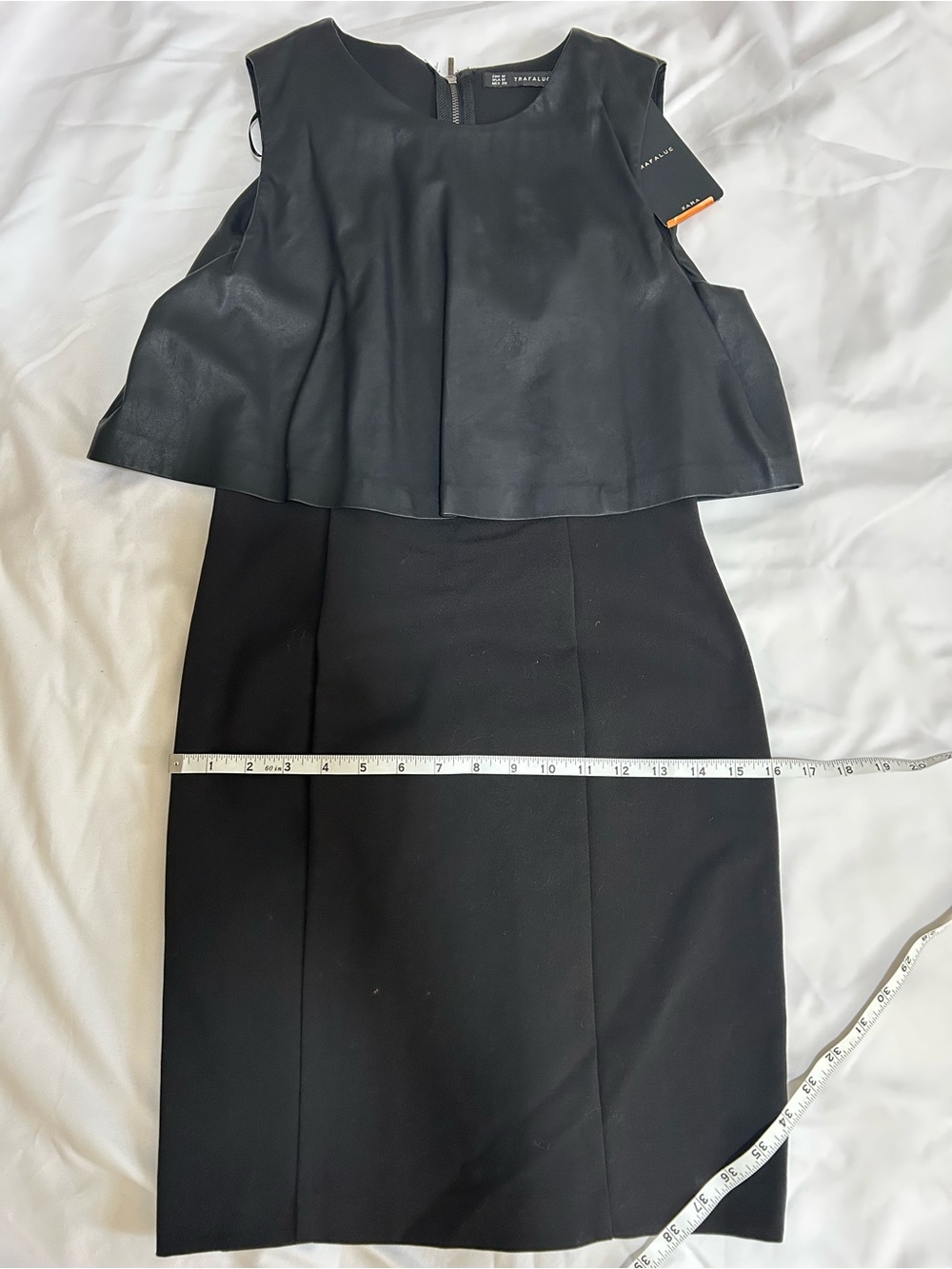 Zara Black Two-Piece Faux-Leather Peplum Top with Black Pencil Skirt